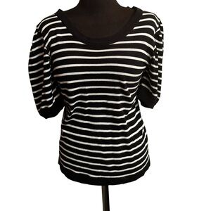 CURRENT AIR Classic Short Sleeve Sweater TOP IN BLACK WHITE STRIPE WOMEN EUC